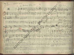 Bartók’s field book no. M.VI (in the upper stave the source melody of Fifteen Hungarian Peasant Songs no. 3). Source: BH: I/111, Gábor Vásárhelyi’s collection